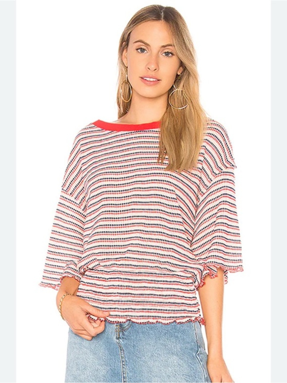 We The Free Ebony Tee Striped Bell Sleeve Top M Boho Coastal Festival Americana